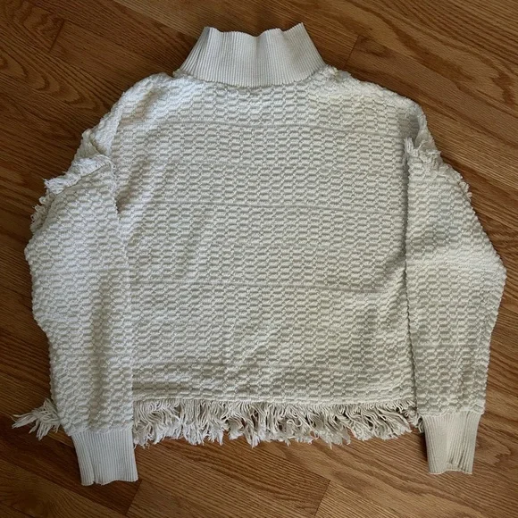Zara Cream Fringe Textured Turtleneck Sweater - Picture 2 of 5